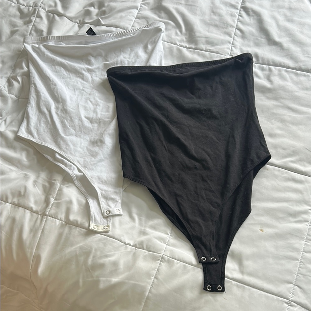 Forever 21 Strapless Black and White Bodysuit Set of 2